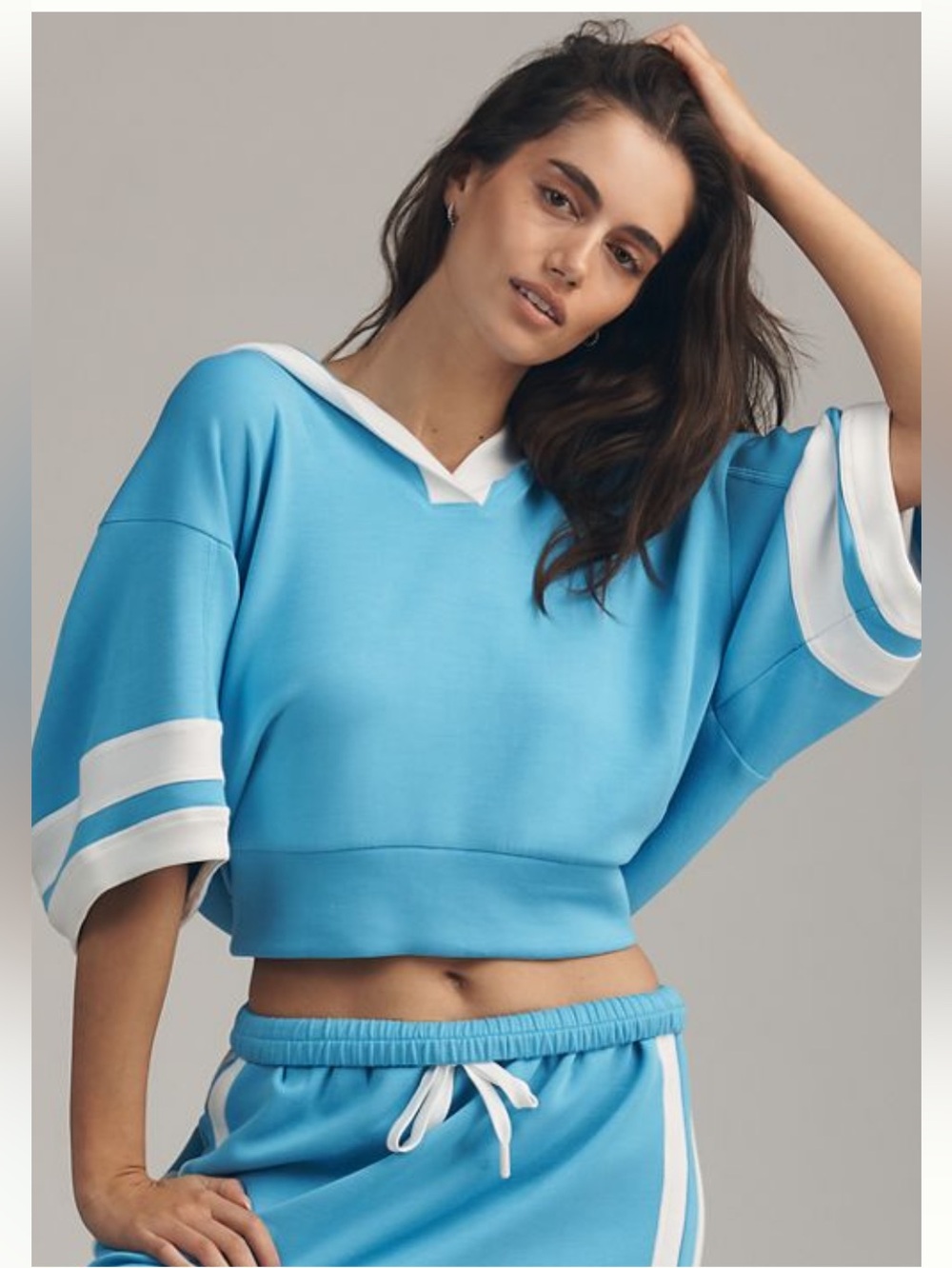 Daily Practice by Anthropologie Light Blue Hooded Pullover with White Trim